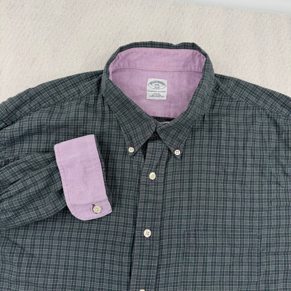 Brooks Brothers 346 Mens XXL Slim Fit Flannel Button Down Green/Purple Plaid